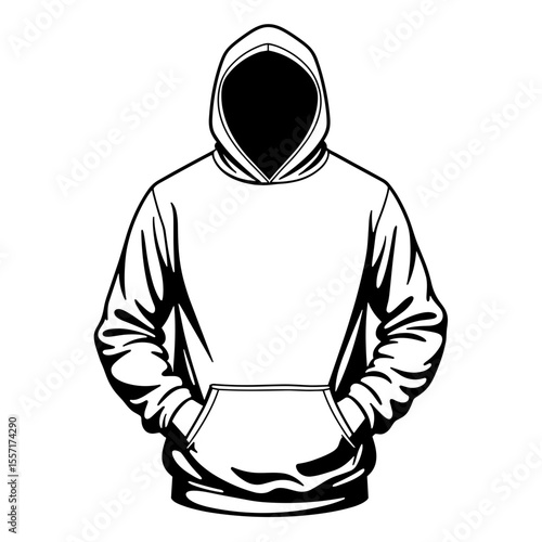 Line art hoodie illustration with pockets, minimalist apparel design sketch