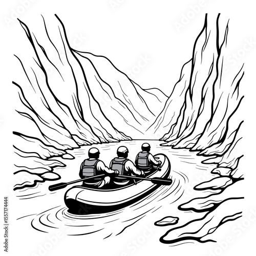 black and white rafting on river clip art preview