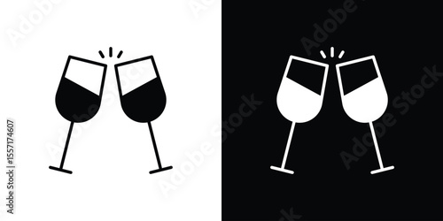 Wine toast icon. Black Silhouette. Graphic illustration.