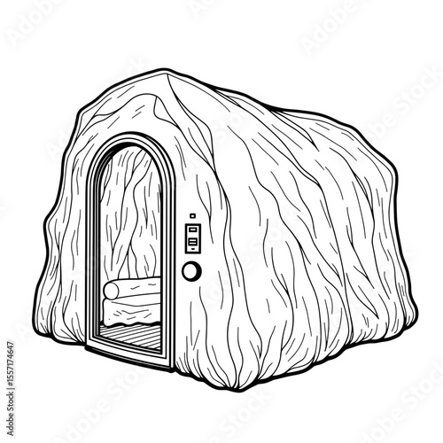 Salt cave halotherapy chamber line art, wellness spa therapy