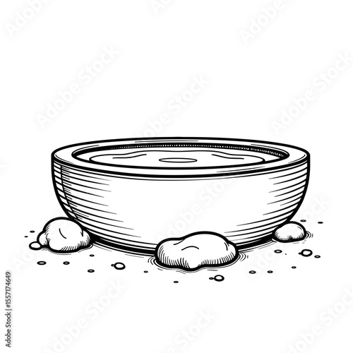 Japanese onsen hot spring bath line art, relaxation spa illustration