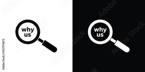 Why us icon. Black Silhouette. Graphic illustration.