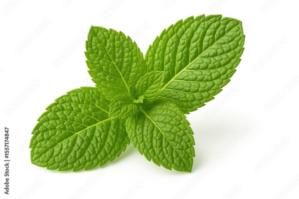 Vivid green mint leaf isolated on a white backdrop Vivid green mint leaf isolated on a white backdrop