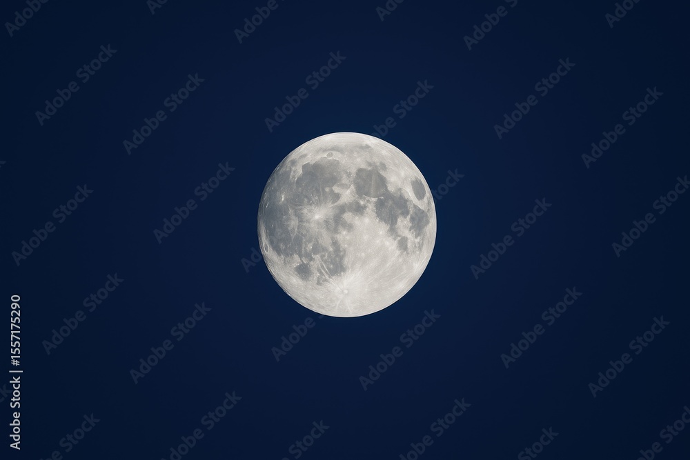 Detailed shot of the full moon against a navy blue night sky Detailed shot of the full moon against a navy blue night sky