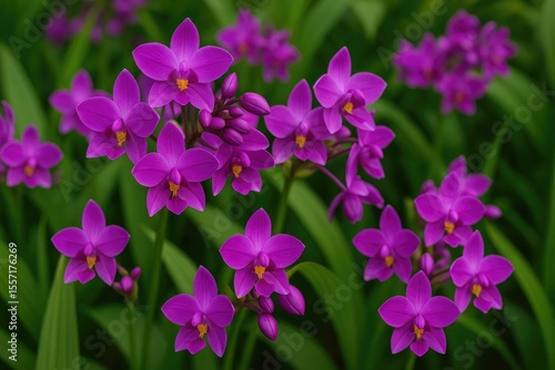 Detailed view of a stunning purple ground orchid in bloom