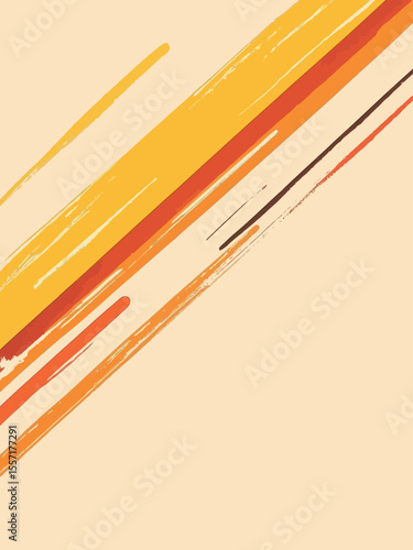 Abstract illustration of diagonal retro style lines in yellow, orange, red and brown colors on beige background 