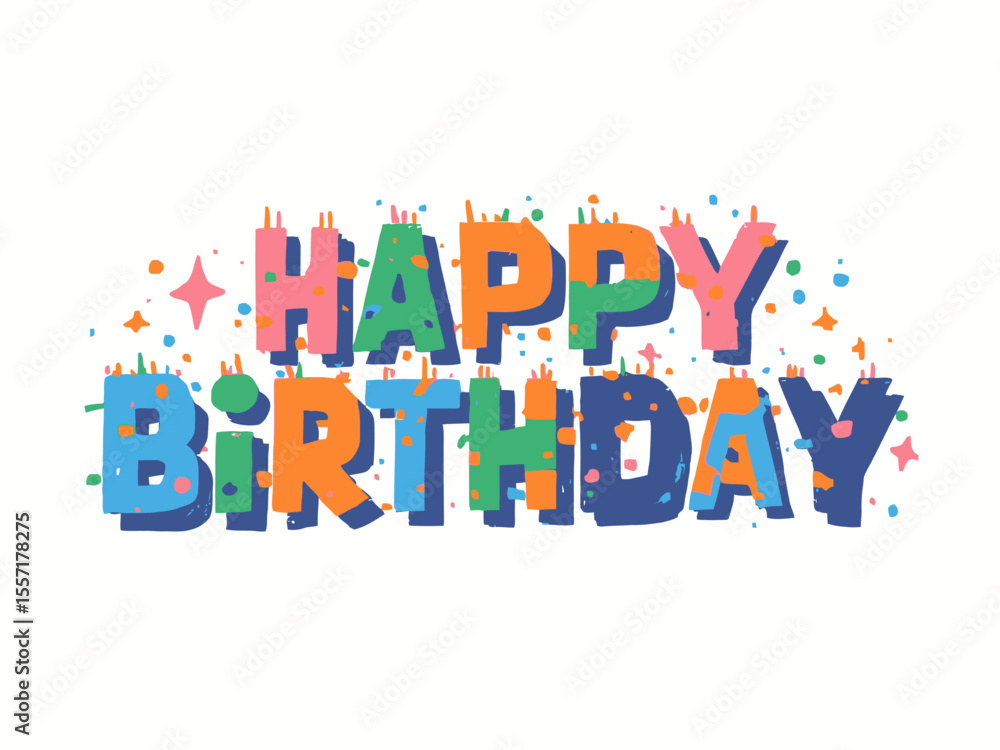Fototapeta premium HAPPY BIRTHDAY text with blocky 8 bit font on white background
