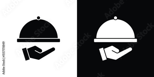 Restaurant Tray icon. Black Silhouette. Graphic illustration.