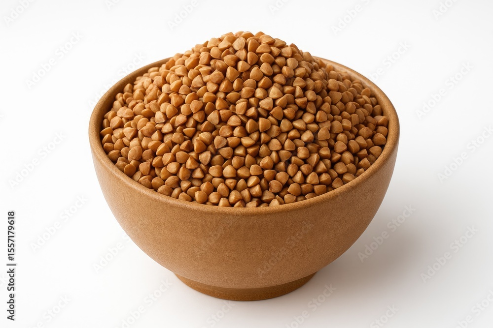 Uncooked buckwheat grains in a bowl against a white background Uncooked buckwheat grains in a bowl against a white background
