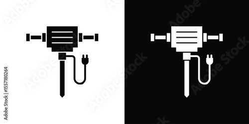 Hydraulic breaker icon. Black Silhouette. Graphic illustration.