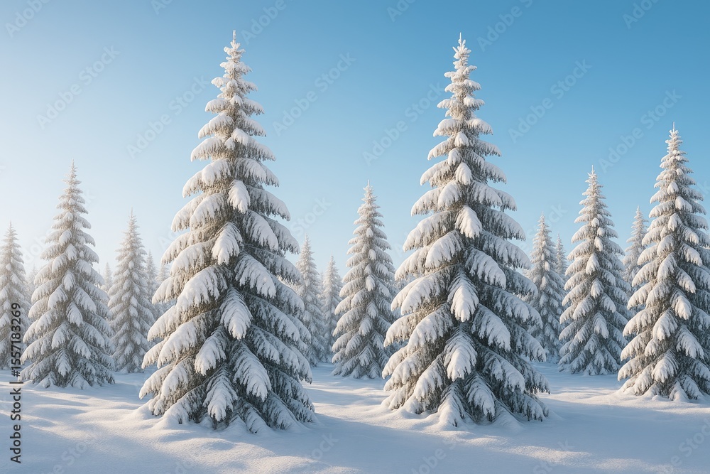Obraz premium Snow-covered Christmas evergreen trees