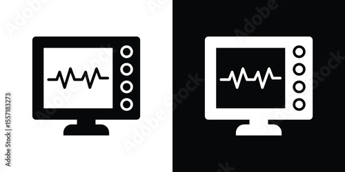 EKG monitor icon. Black Silhouette. Graphic illustration.