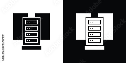 Data center icon. Black Silhouette. Graphic illustration.