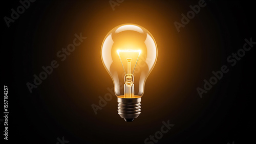 light bulb on a black background, providing a stark contrast between the two colors. The light bulb is the main focus of the image, with the dark background providing a dramatic backdrop.