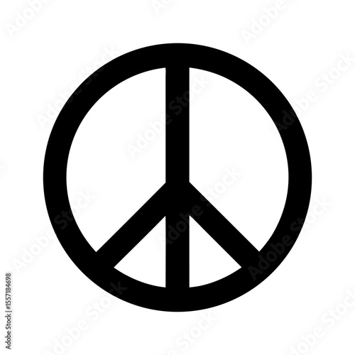 Classic Solid Black Peace Sign Symbol Flat Design Vector Illustration - Harmony and Anti-War Graphic