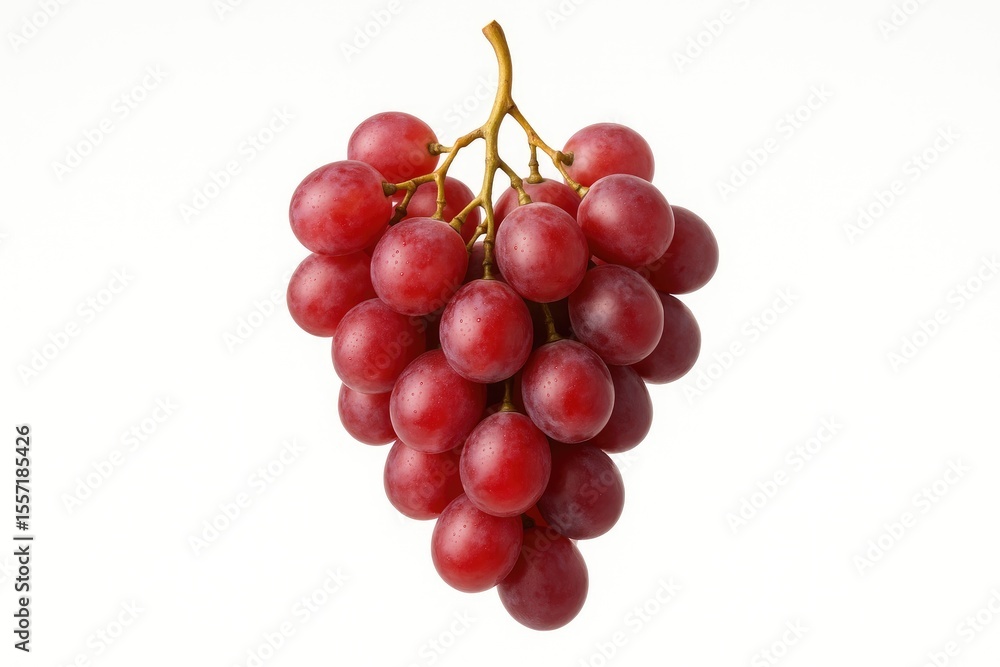 Fototapeta premium Cluster of crimson grapes against a plain white backdrop