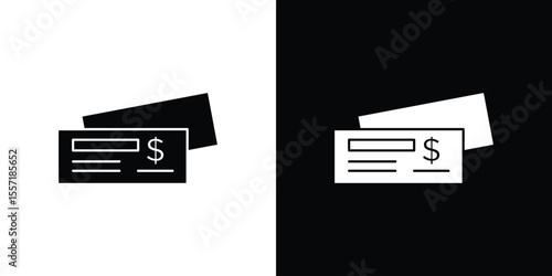 Cheque icon. Black Silhouette. Graphic illustration.