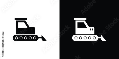 Bulldozer icon. Black Silhouette. Graphic illustration.