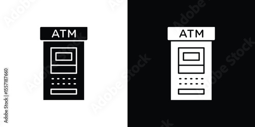 ATM machine icon. Black Silhouette. Graphic illustration.