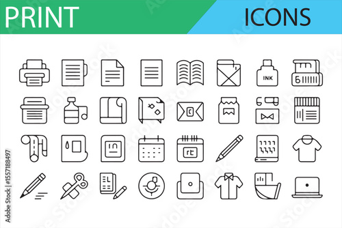Document Management and Printing Icon Collection for Offices and Print Shops