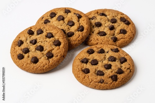 Cookies with chocolate chips on a plain white background