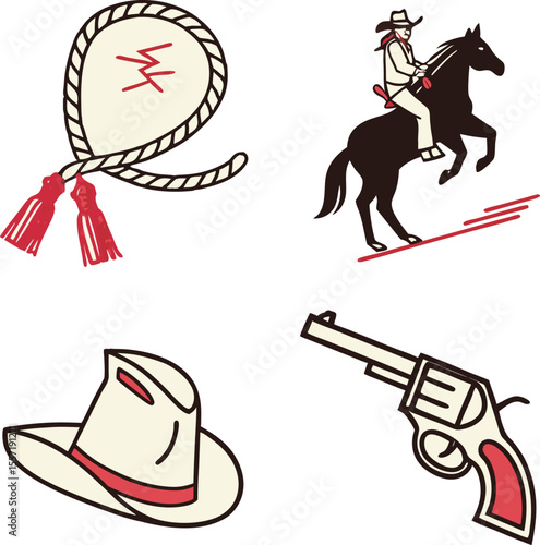 themed vector icons representing cowboy culture 01