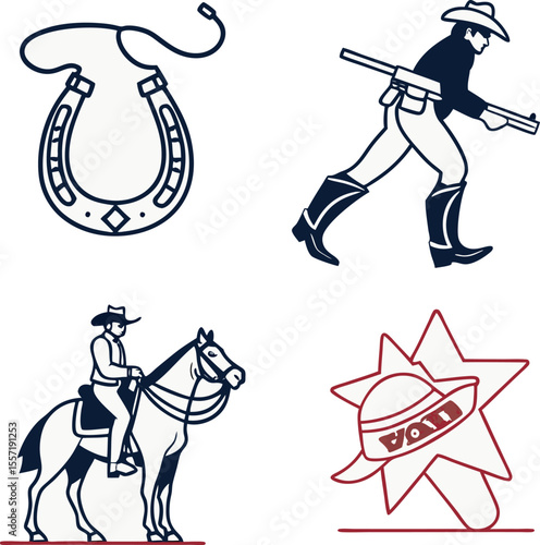 themed vector icons representing cowboy culture 01