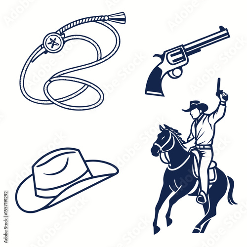 themed vector icons representing cowboy culture 01