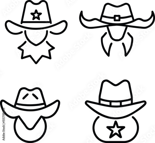 themed vector icons representing cowboy culture 01