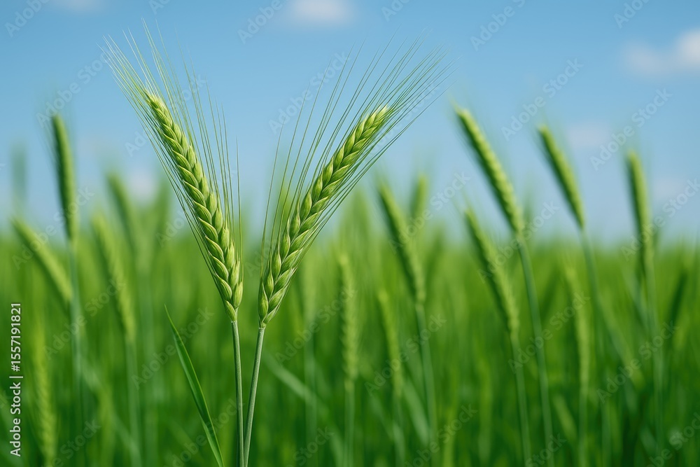 Obraz premium Springtime rye with lush green ears in the field