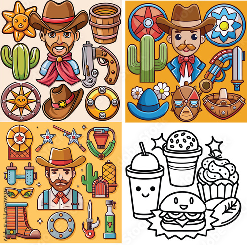 themed vector icons representing cowboy culture 01