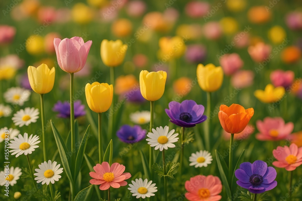 Vibrant and beautiful spring flowers in a detailed close-up shot Vibrant and beautiful spring flowers in a detailed close-up shot