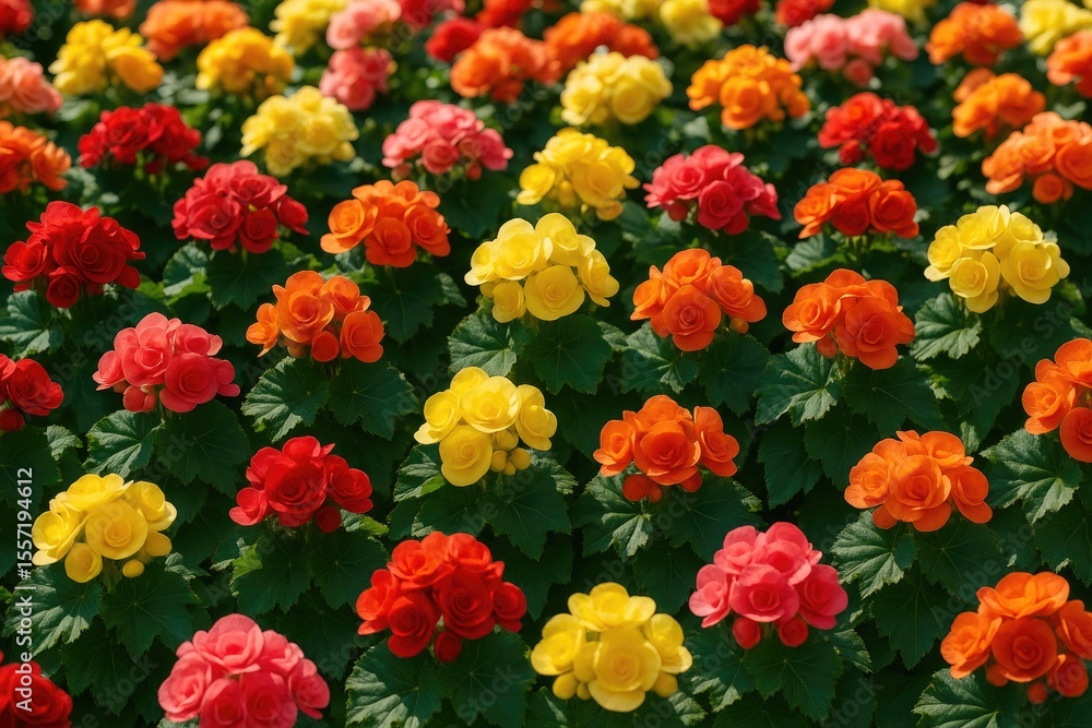 Vibrant Begonia flowers in full bloom basking in sunlight Vibrant Begonia flowers in full bloom basking in sunlight