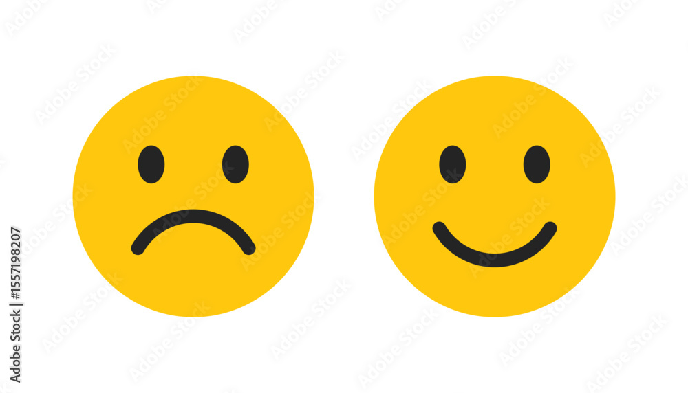 Fototapeta premium Happy and sad emoji face icon. Happy and sad smiley faces vector icon. Emoticon icon set. Vector illustration