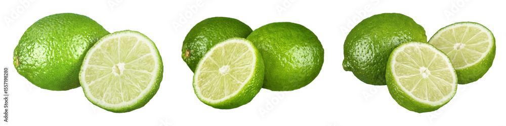 Collection of Fresh Green Limes with Transparent Background Collection of Fresh Green Limes with Transparent Background