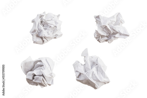 Close-up of crumpled paper ball on transparent background.