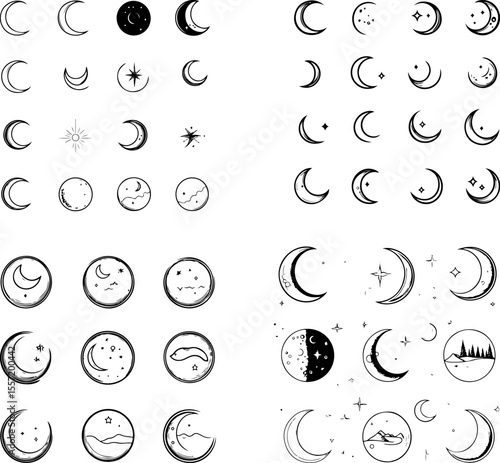 moon icons lunar full moon crescent moon new moon moon phases moonlight lunar surface moon symbol moon design moon cycle waxing moon waning moon moon exploration lunar mission moon la