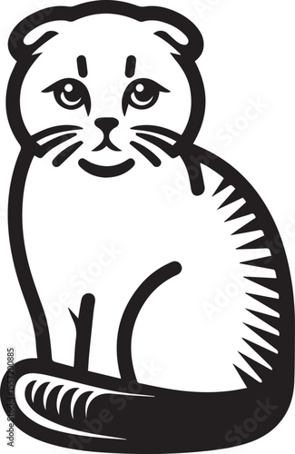 Scottish Fold Cat Vector in black and white