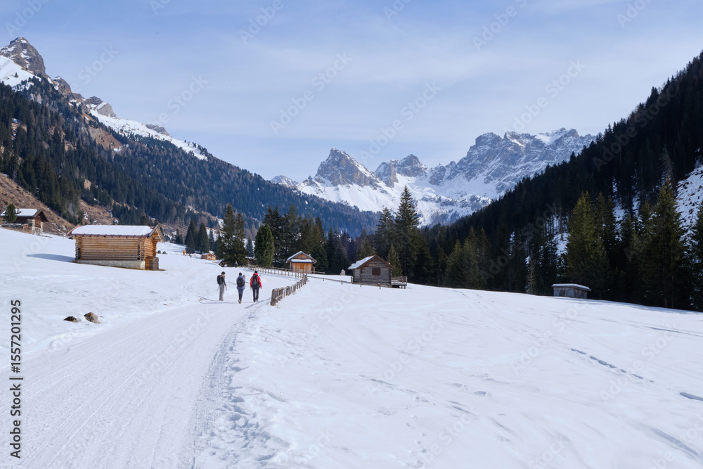 Fototapeta premium February, 2025, Fassa Valley: view of scenery mountain of Val s. Nicolo'