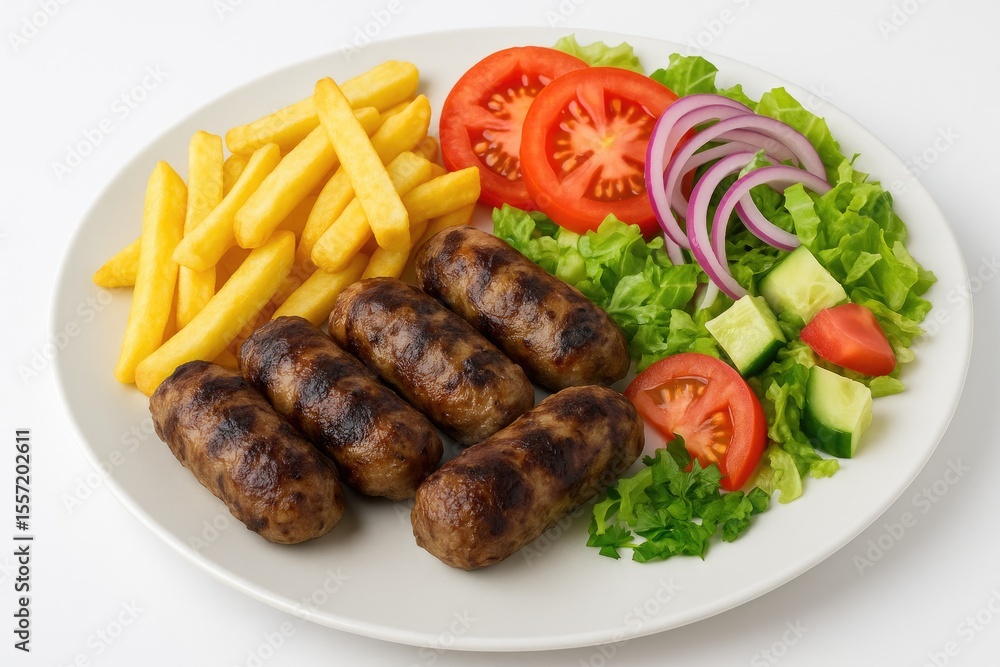 Traditional Cypriot Seftalia served with crispy fries and fresh salad Traditional Cypriot Seftalia served with crispy fries and fresh salad