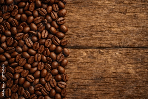 Vintage wooden floor with scattered coffee beans