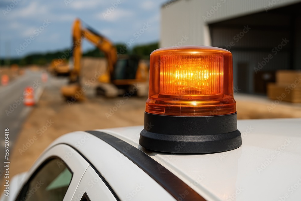 Obraz premium Construction zone roadside emergency lighting in operation