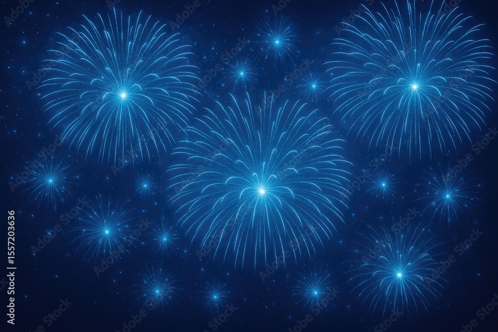Fototapeta premium Vivid blue fireworks illuminating a festive night sky during a celebration