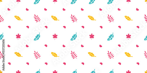 Botanical Melody: An eye-level, captivating image of a pattern featuring an array of colorful leaves and buds arranged in a visually pleasing display.