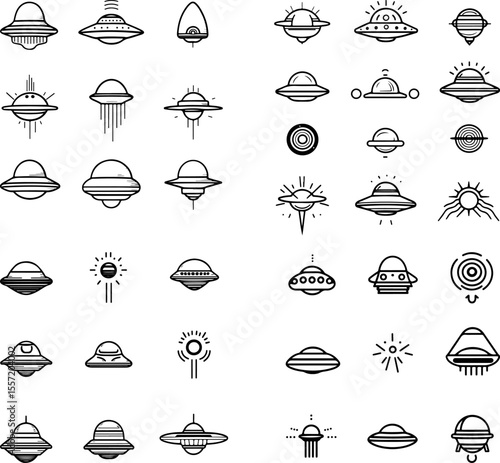 UFO icons alien spaceship extraterrestrial flying saucer unidentified flying object space sci-fi alien ship outer space UFO design UFO symbol cosmic space exploration UFO sighting abd