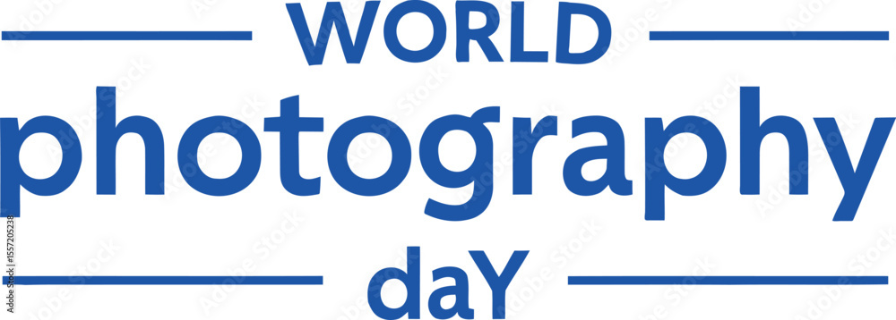 World photography day celebration text with blue lines isolated on white background