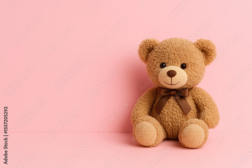 Adorable plush bear set against a pink backdrop, perfect for adding your message Adorable plush bear set against a pink backdrop, perfect for adding your message