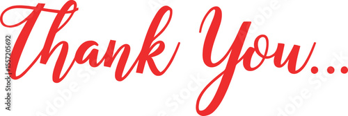 Red script text thank you with ellipsis isolated on white background