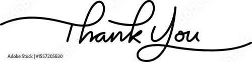 Elegant handwritten black script text thank you isolated on white background.