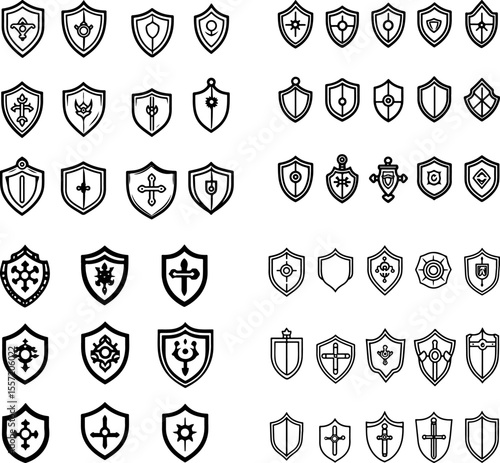 shield icons defense protection armor knight emblem security shield design fortress guardian battle gear military heraldry coat of arms security shield protective shield shield symbol